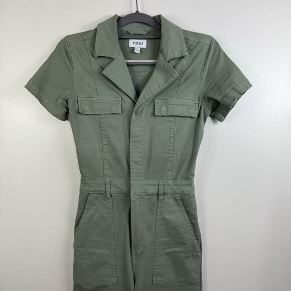 Pistola Makenna Stretch Cotton Utility Jumpsuit XS Green Gorpcore Snap Closure - Picture 2 of 14